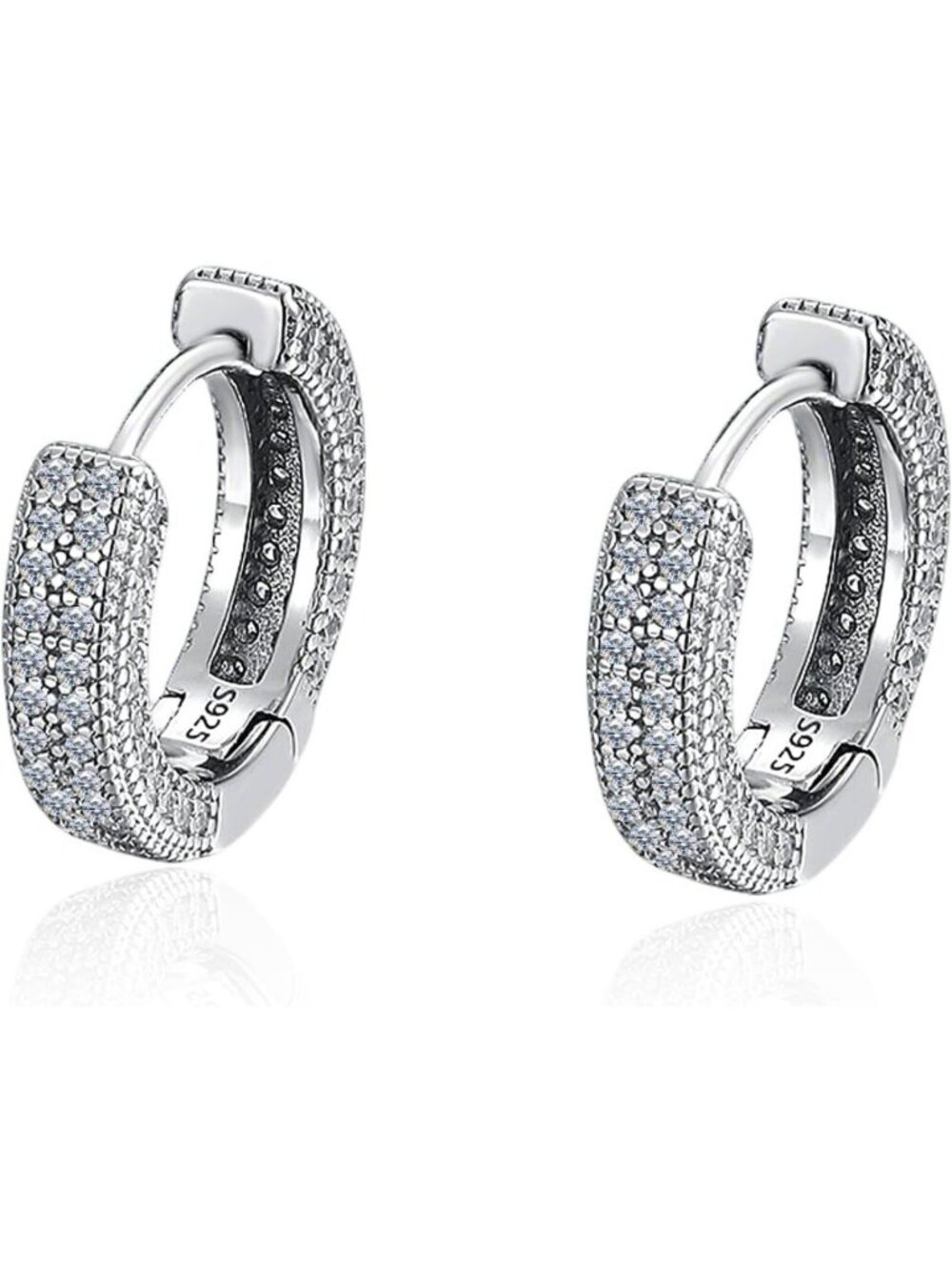 925 Sterling Silver Moissanite Huggie Hoop Earrings for Women - Pave Design
